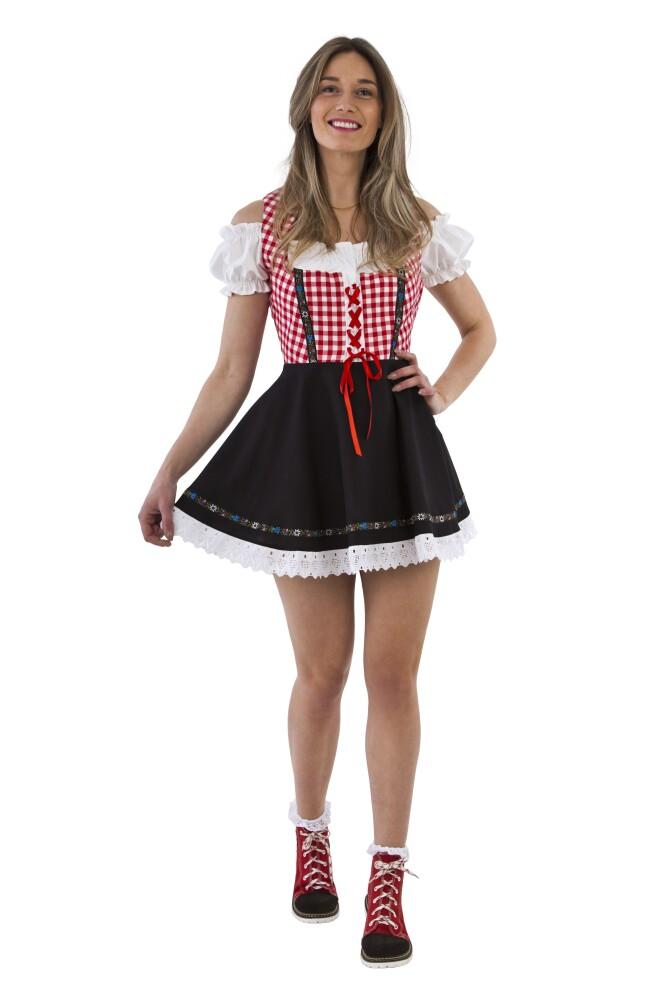 Oktoberfestkjole Kort Rødrutet og Svart med lomme
