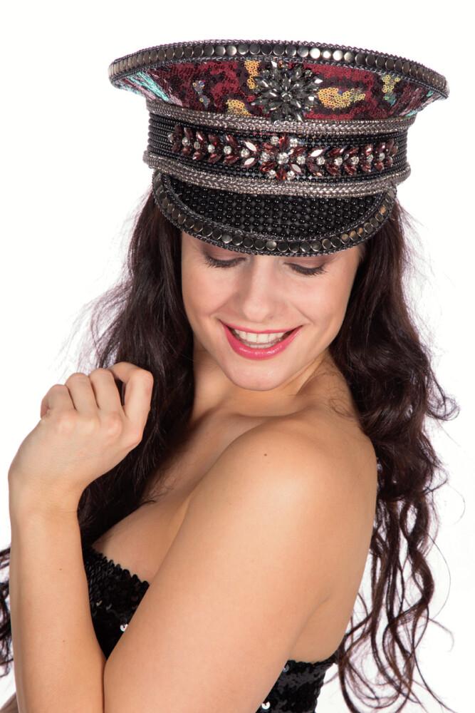 Burning Man Cap Svart Panther - Rhinestones