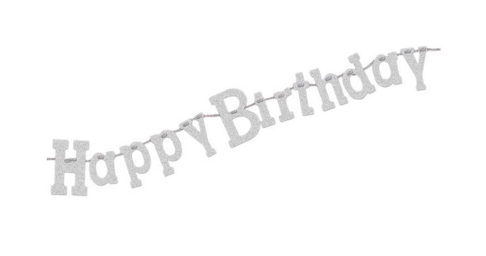 Banner Happy Birthday Silver Glitter