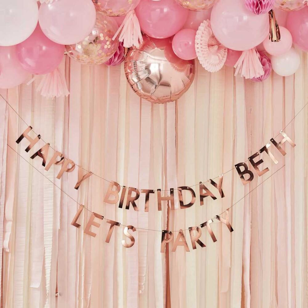 Rose Gold Personalised Birthday Banner - Navn