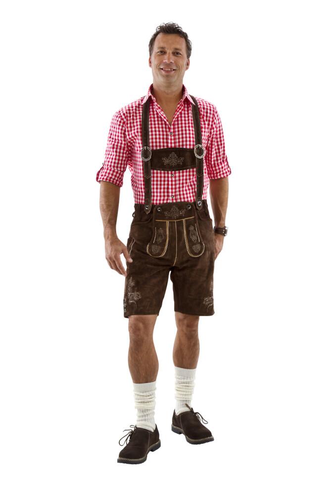 Lederhosen Ekte Semsket Skinn Kort Brun