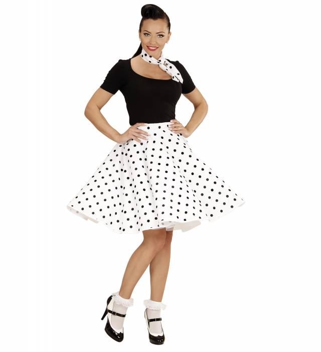 1950`s Polkadot Skjørt Hvit med skjerf
