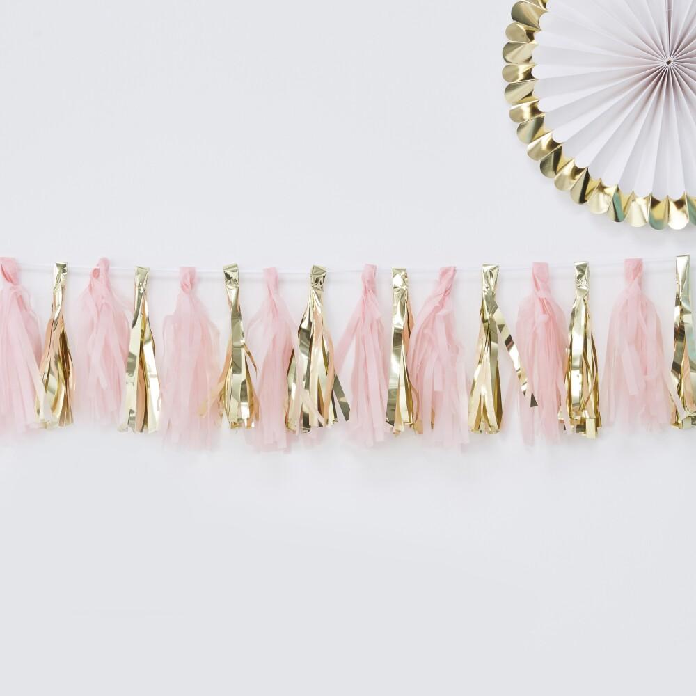 Tassel Girlang - Lys rosa pastell og gull