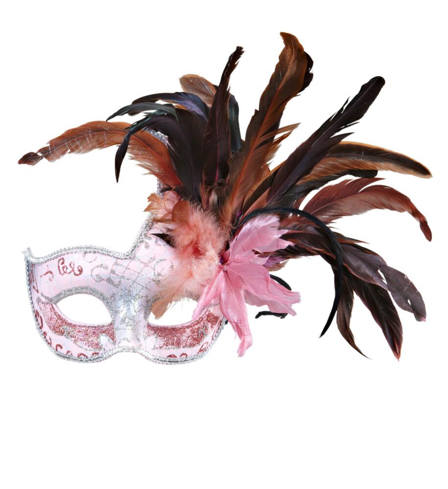 SOFT PINK COLOMBINA FESTA MASK WITH GLITTER AND FE