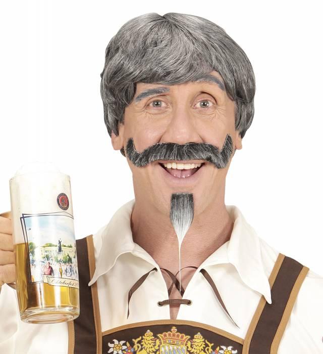 Grå herreparykk Bavarian med bart & skjegg