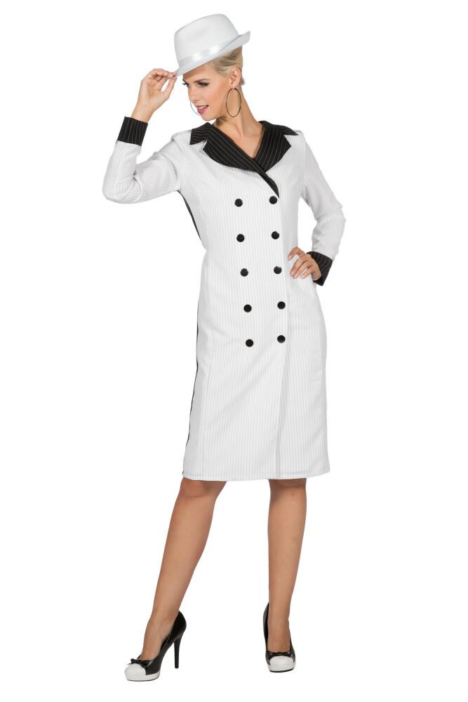 Gangster Lady Kjole Hvit Deluxe med Pinstripes
