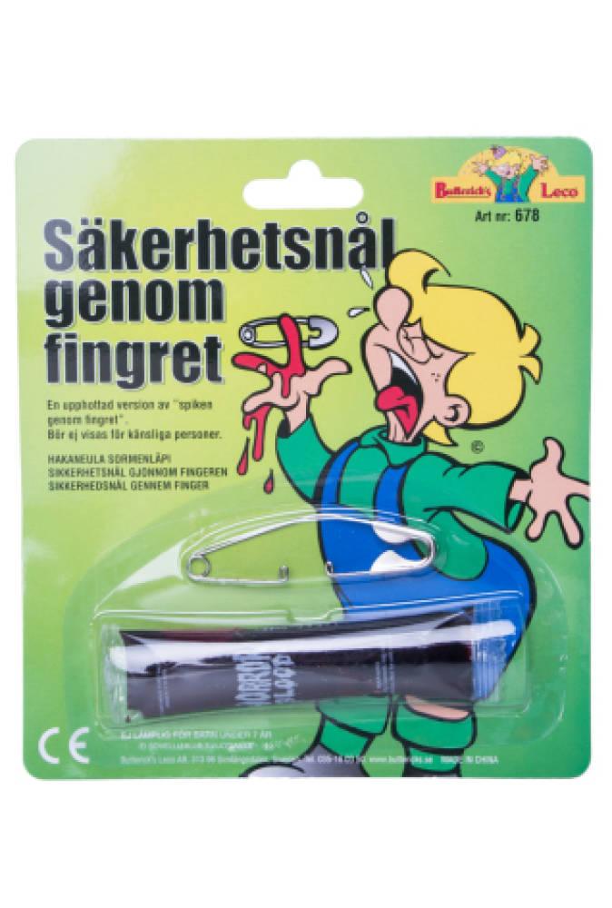 Sikkerhetsnål gjennom Finger