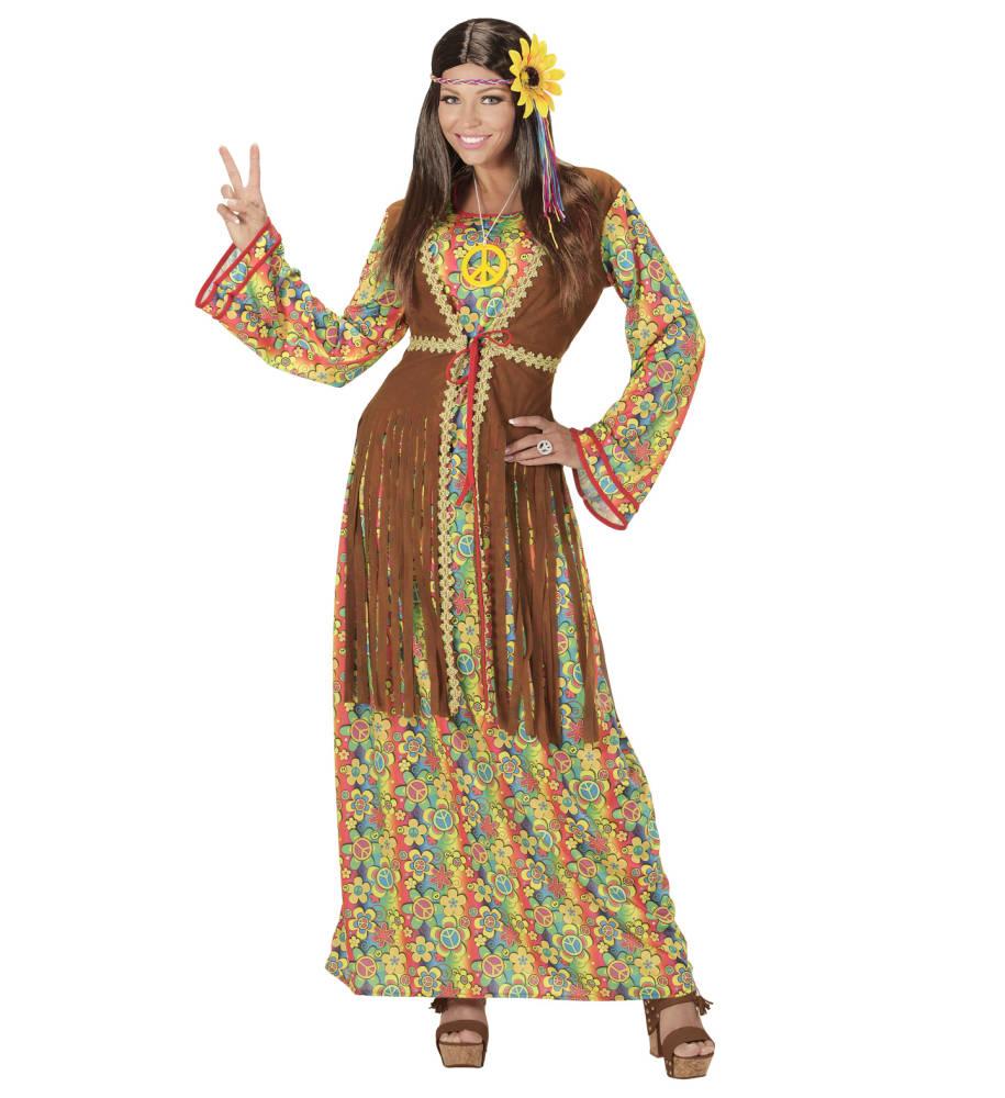 Hippie Woman Kostyme Kjole med Peacetegn