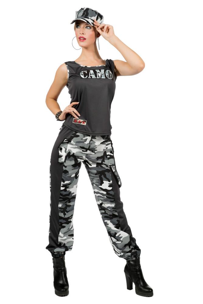 Camo Girl Damekostyme Grå