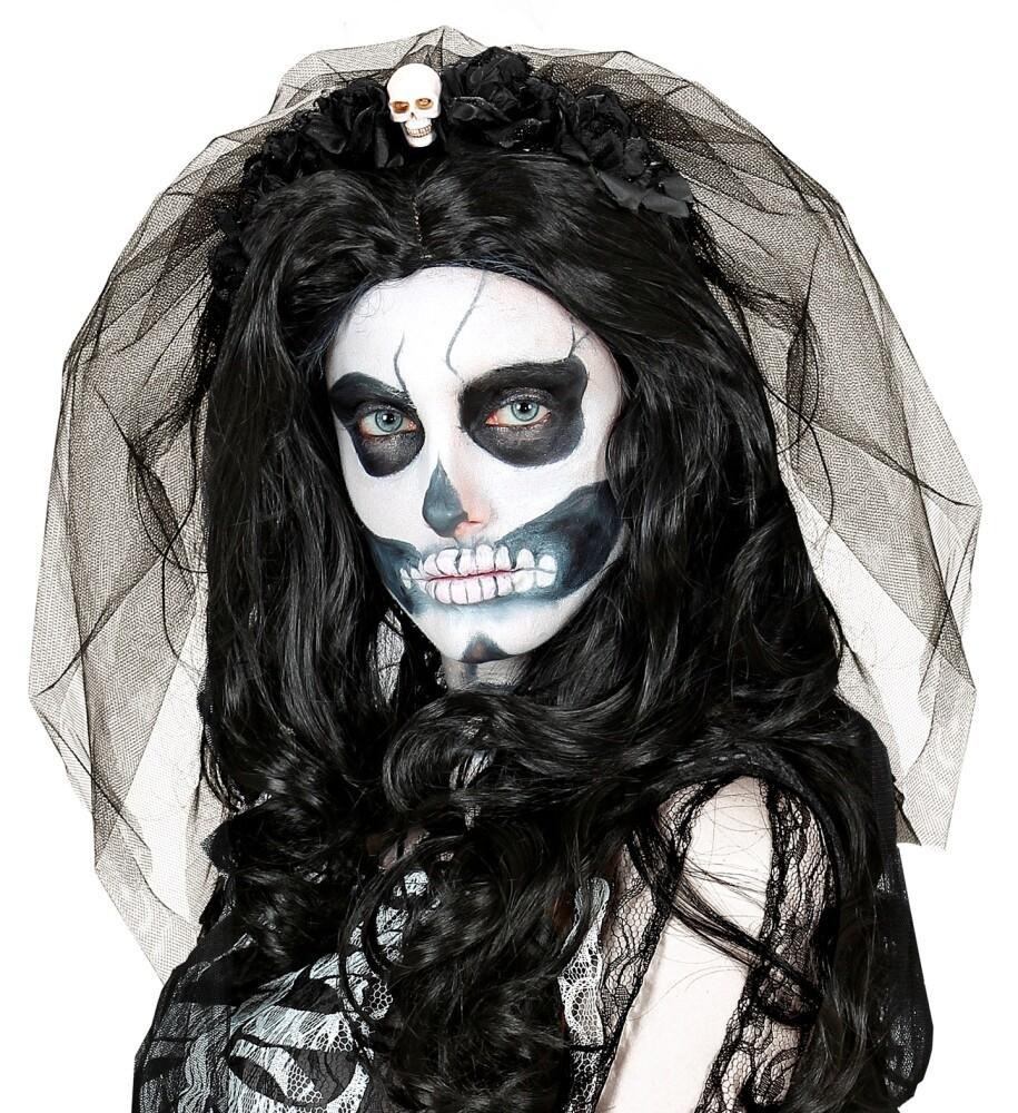 BLACK ROSES HEADBAND WITH SKULL & VEIL