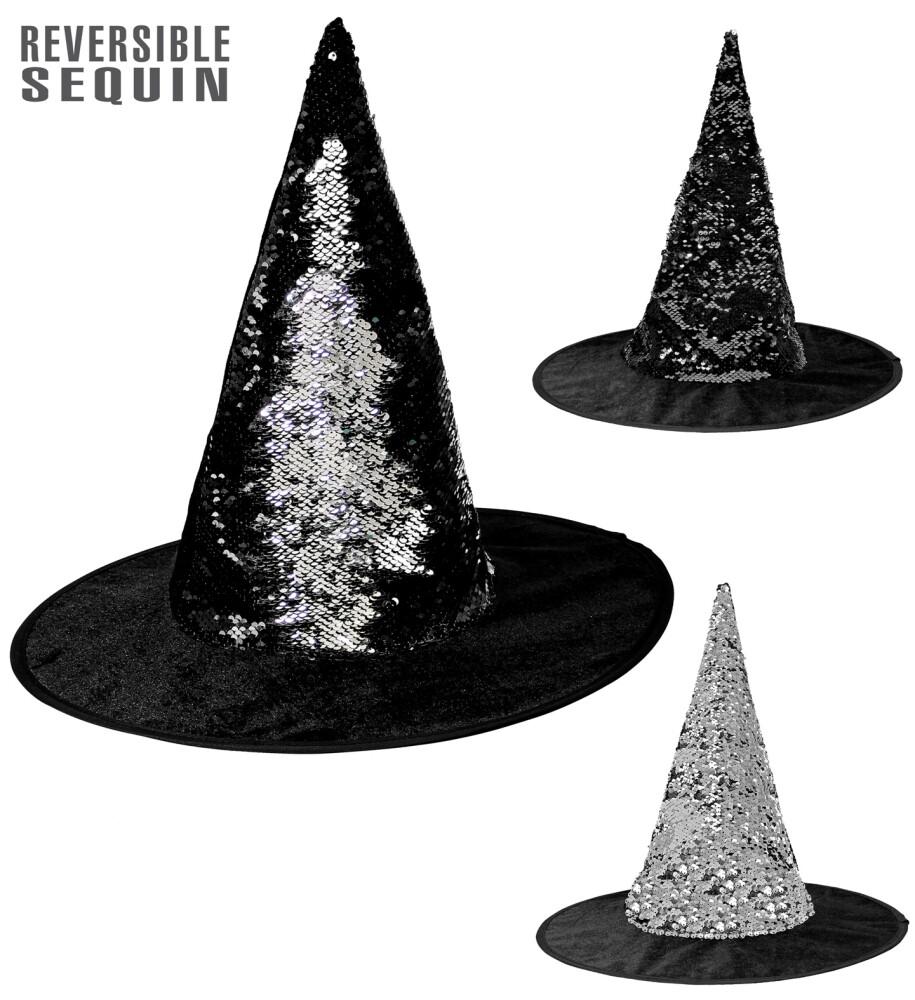 REVERSIBLE BLACK/SILVER SEQUIN WITCH HAT