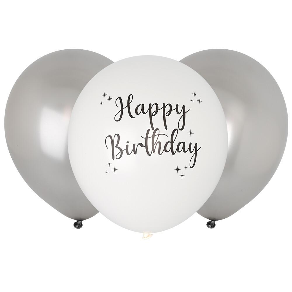 Ballonger Happy Birthday Sølv 6 stk