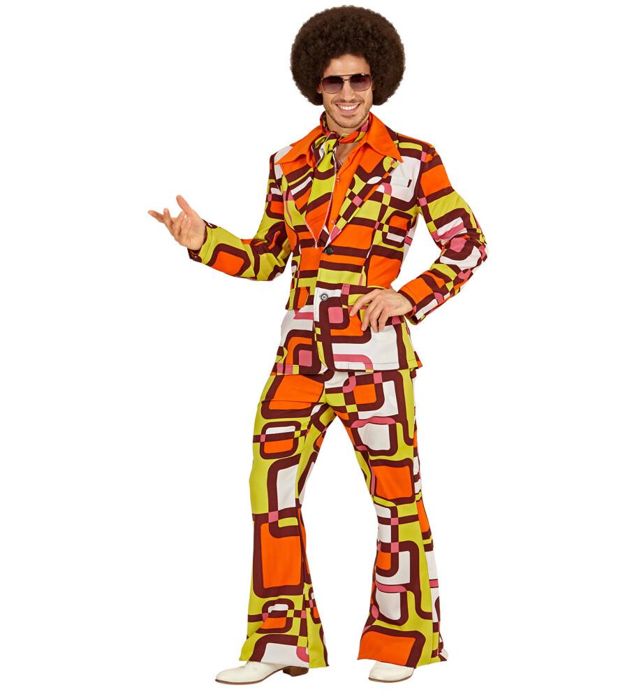 1970`s Disco Man Suit Tubemønster Brun Orange