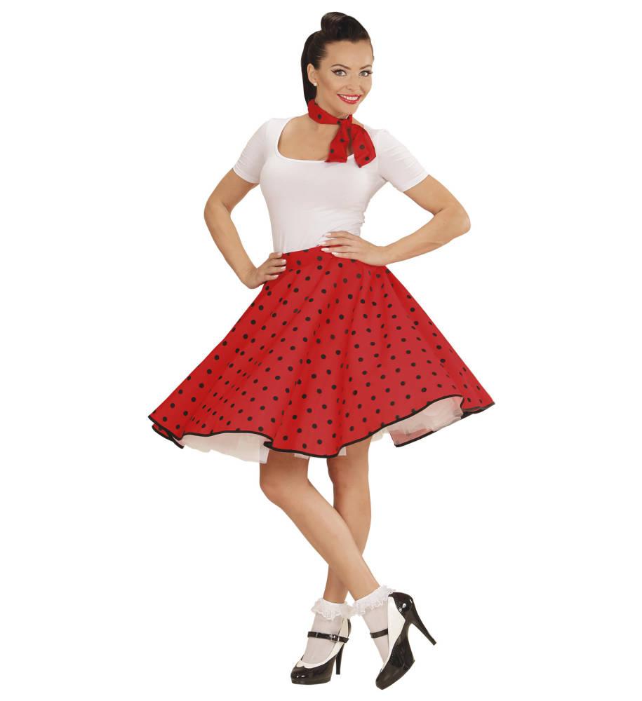 1950`s Polkadot Skjørt og Skjerf Rødt og Svart