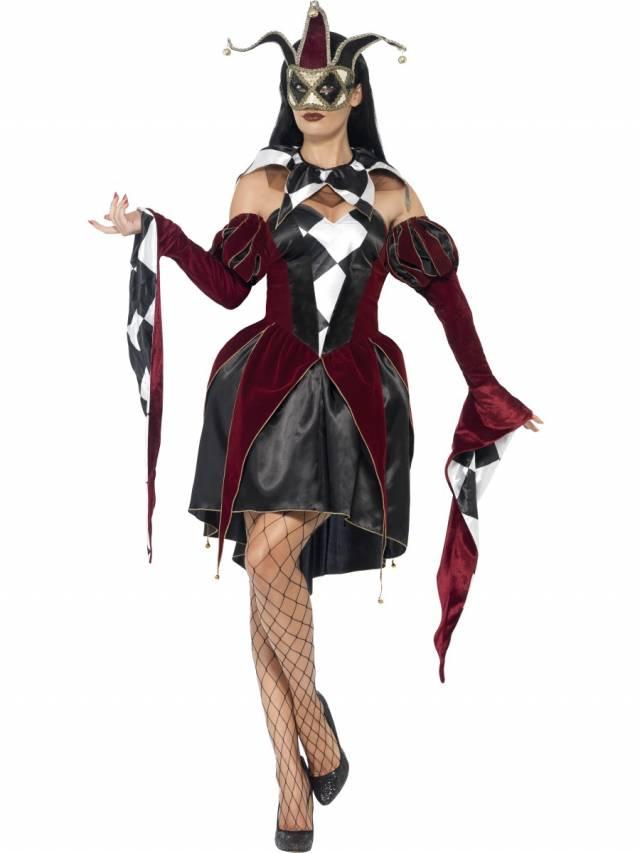 Gothic Venetian Jester Harlequin Damekostyme