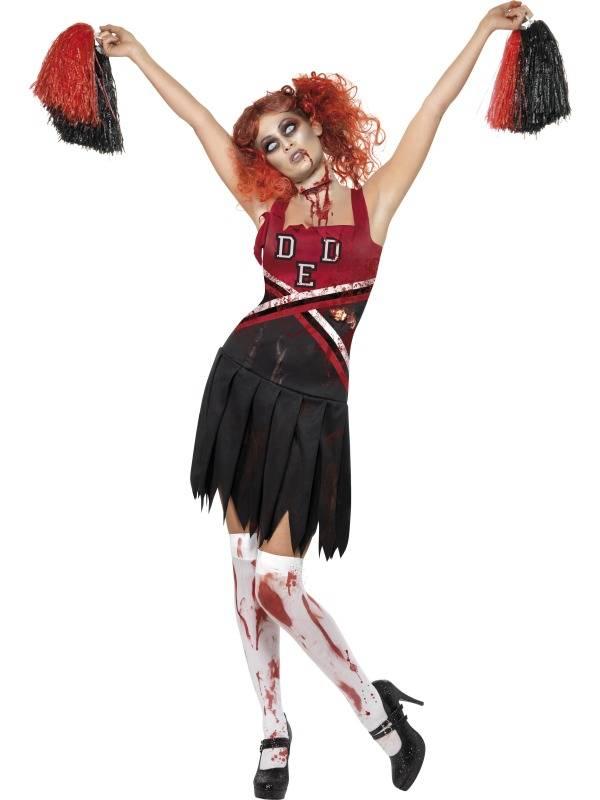 High School Horror Cheerleader Kjole & PomPoms