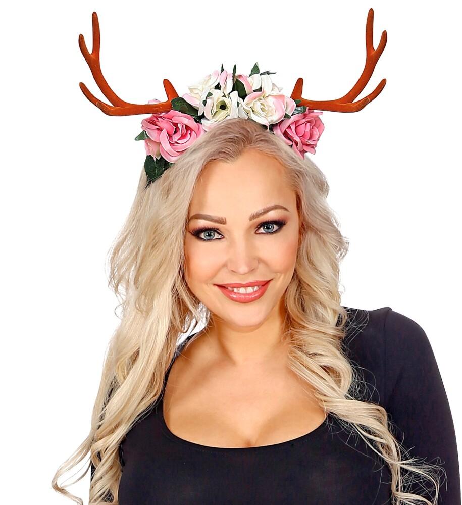 Diadem med horn og blomster