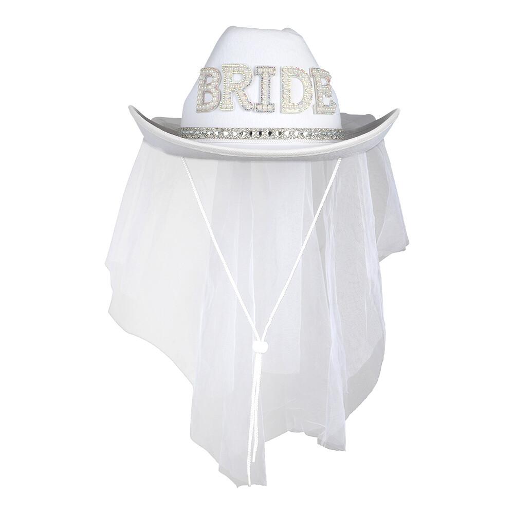 Cowboyhatt Hvit - Bride med slør