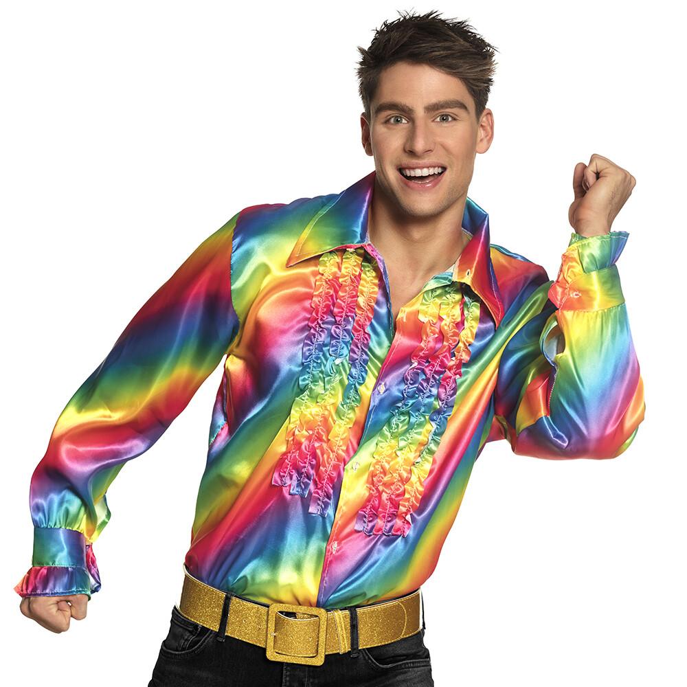 Regnbueskjorte med rysjer Pride - partyskjorte