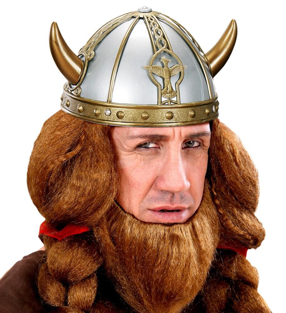 Vikinghjelm Grå/Gull med horn