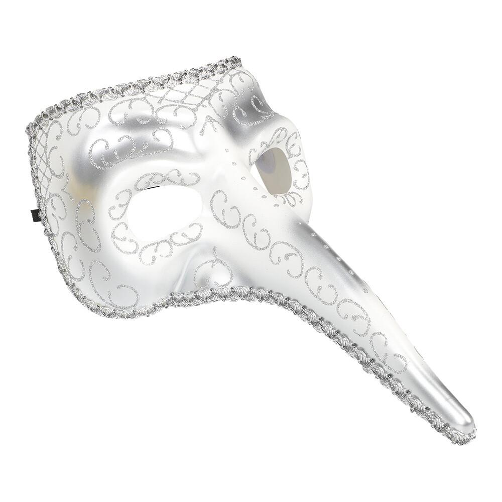 Maskerademaske Long Nose Lys/Svart/Gull