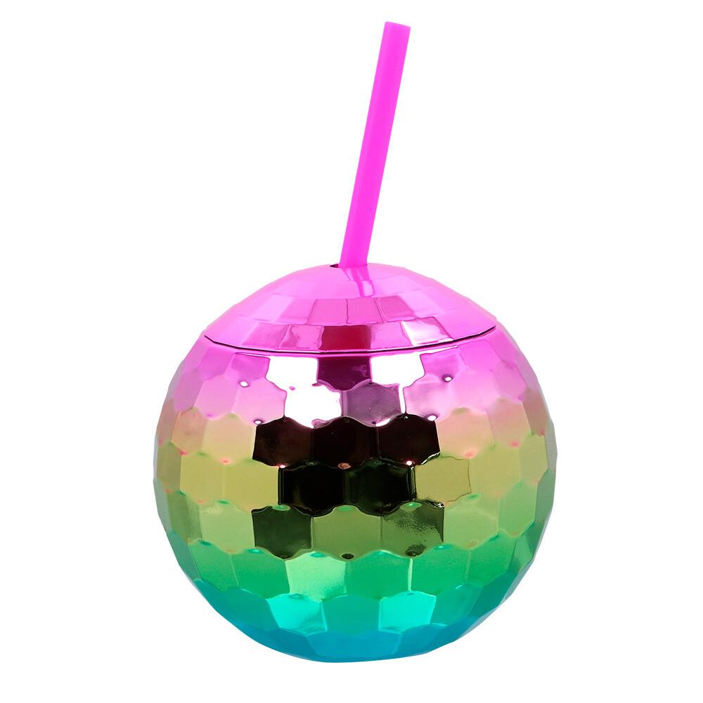 Discokule Drinkbeger med Sugerør - Rainbow