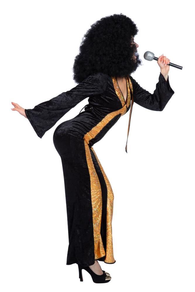 Catsuit Disco Svart Fløyel med Gull Deluxe