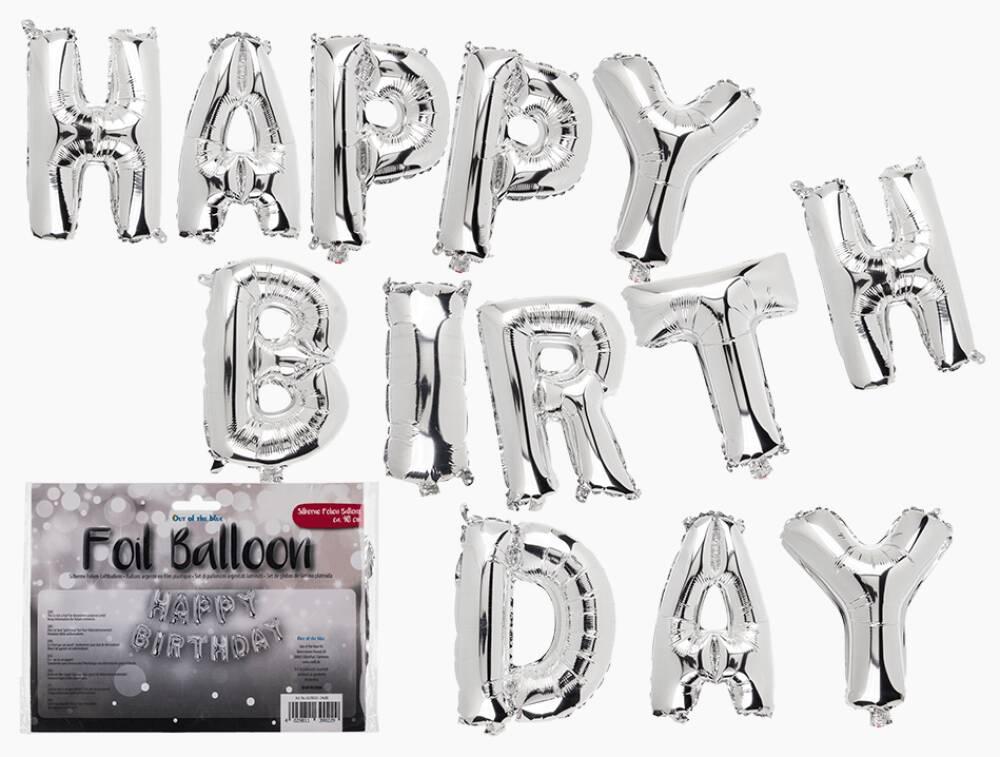 Happy Birthday Pakke Folieballonger Sølv