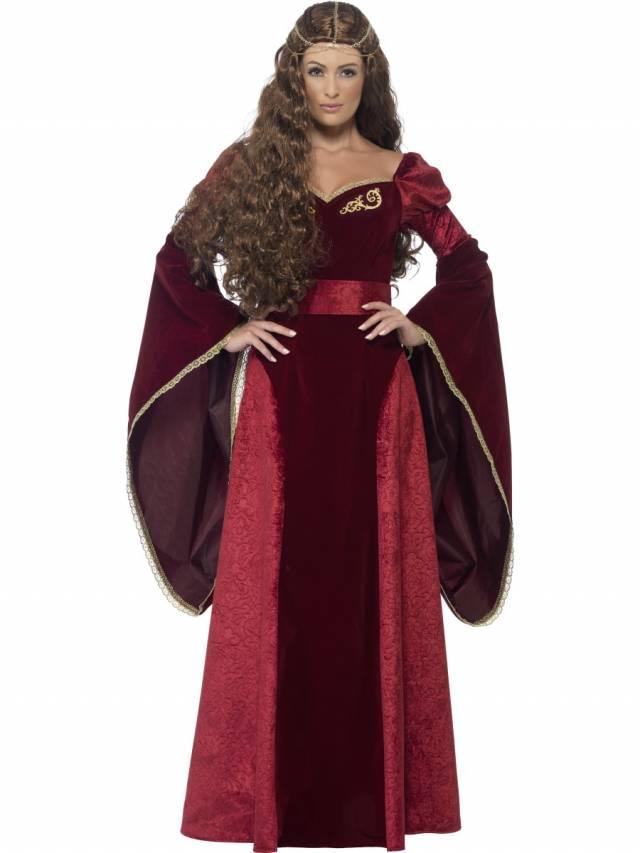 Medieval Queen Kostyme Vinrød