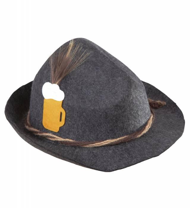 Oktoberfesthatt Grå med Ølflaske Myk Filt