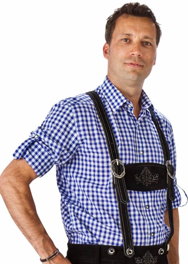 Oktoberfest Skjorte Herre Rutete Blå/Hvit - Bomull