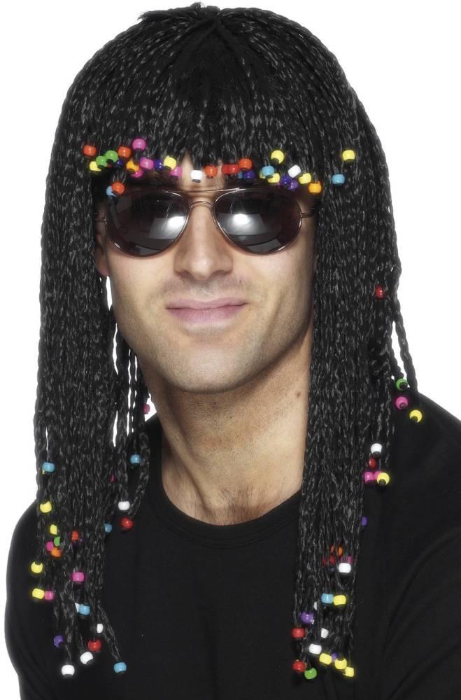 Rastaparykk Deluxe svart med fletter og perler