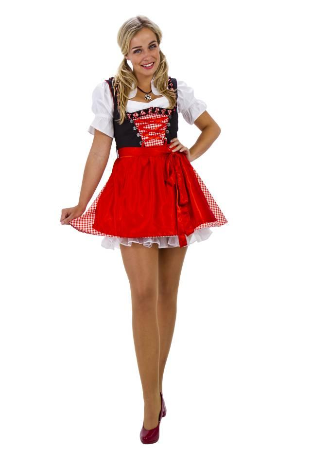 Sexy Oktoberfestkjole Rød/Hvit/Svart Deluxe