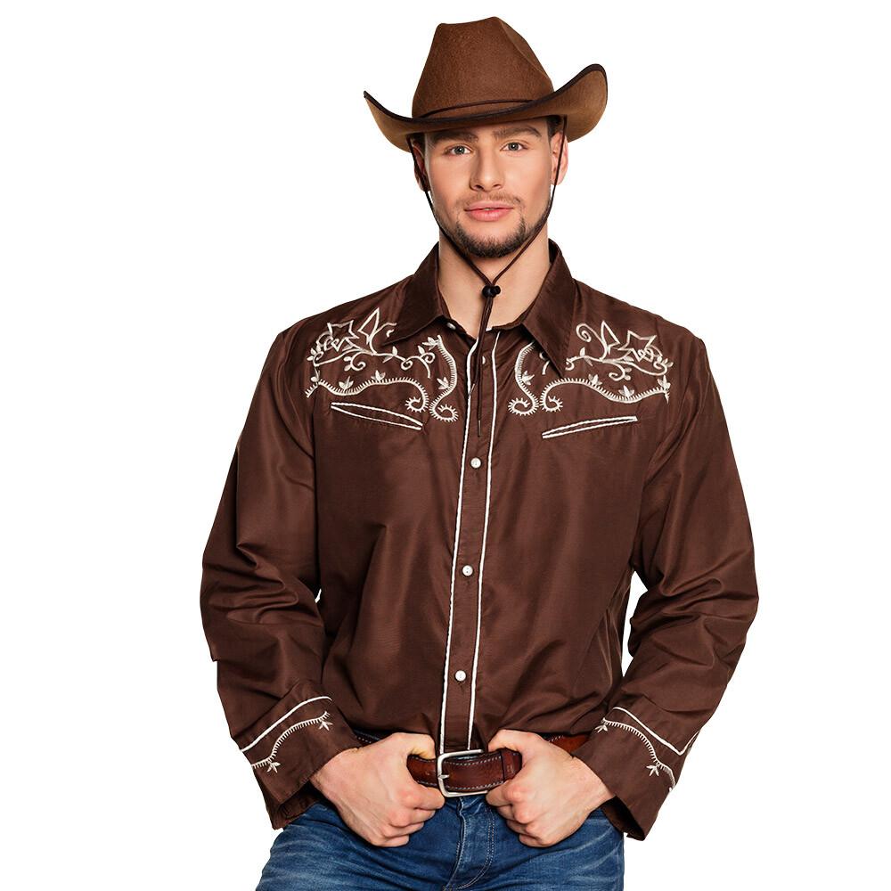 Cowboyskjorte Brun med lyse søm-detaljer