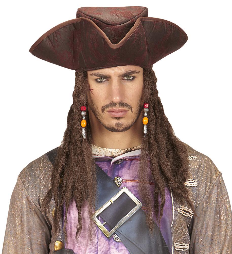 Pirathatt Brun Myk med Hår (dreads) - Tricorn