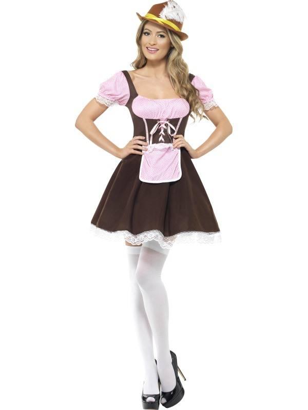 Tavern Girl Oktoberfest Kjole Kort Brun / Rosa