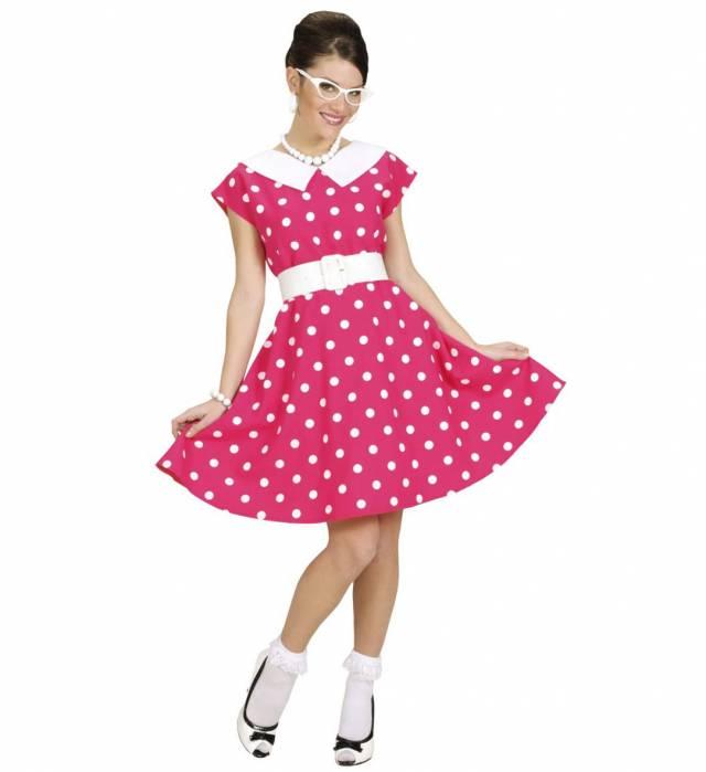 1950`s Polkadot Kjole Med Underskjørt Rosa