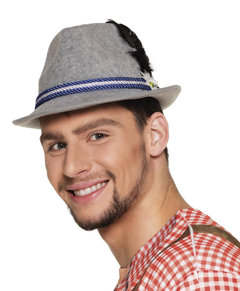 Oktoberfesthatt Grå med blått bånd