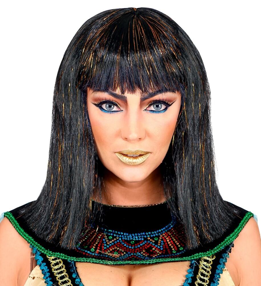 Cleopatra parykk - Svart med Gull Tinsel