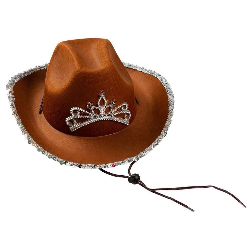 Cowboyhatt Brun med glitter og Tiara