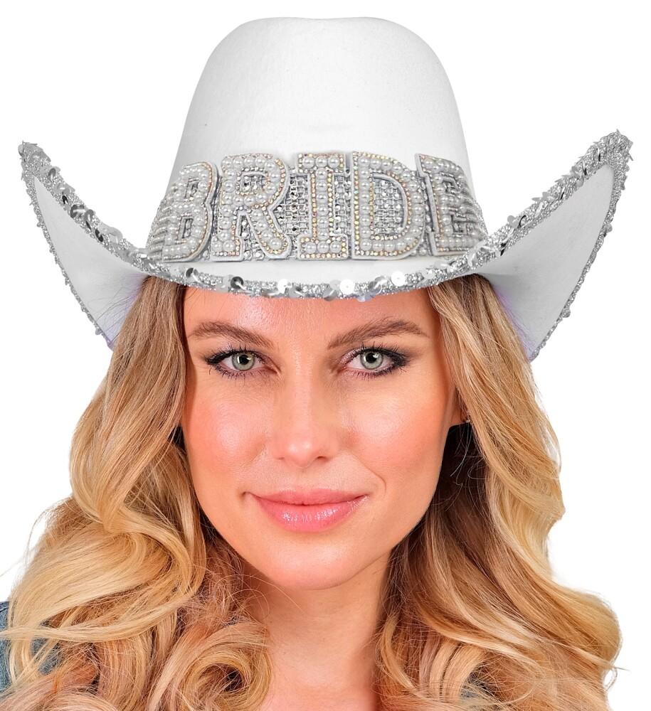 Cowboyhatt Hvit - Bride med Perler