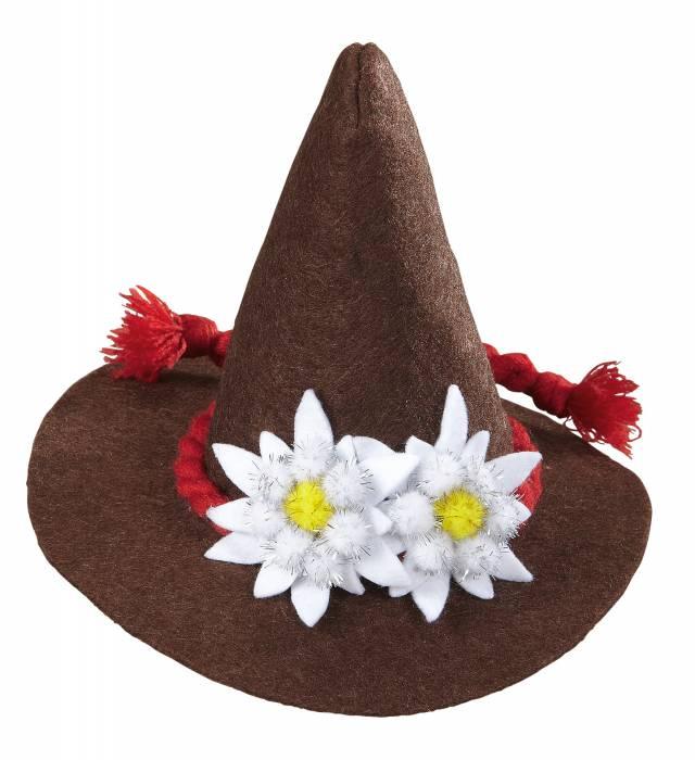 Mini Oktoberfesthatt med spenner Brun m Edelweiss