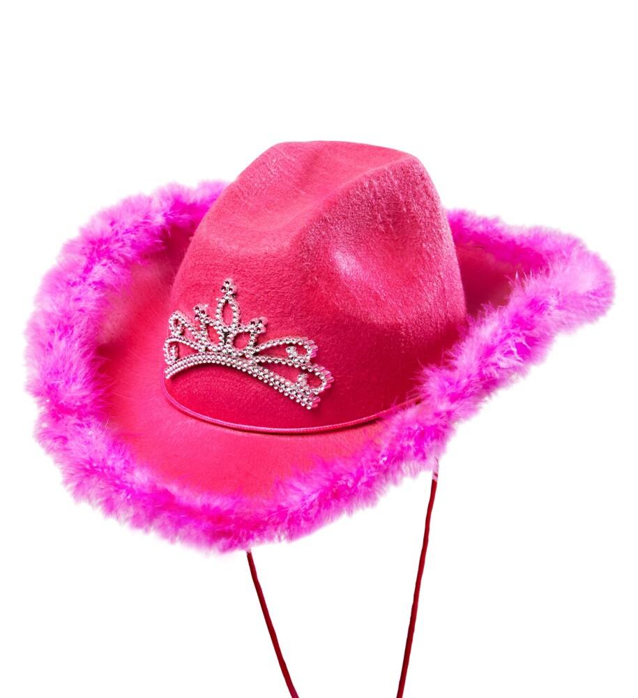 Cowboyhatt Rosa Filt med Krone og Fjær