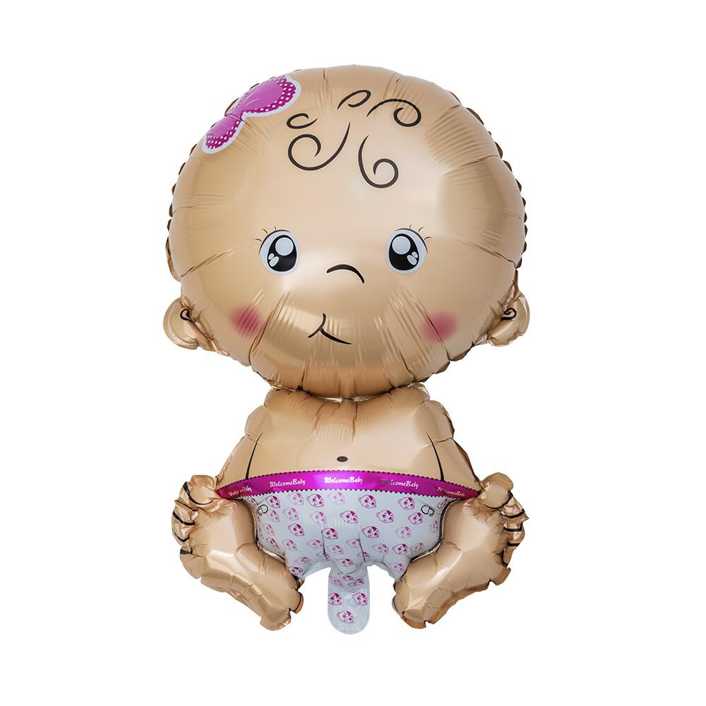 Folieballong Sittende Baby - Rosa
