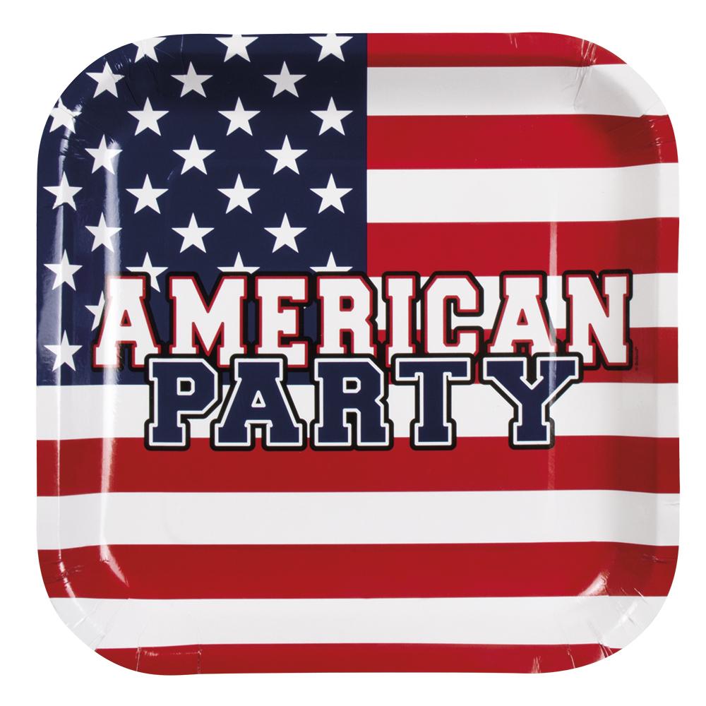 USA Tallerken Papp American Party 6st Firkantet