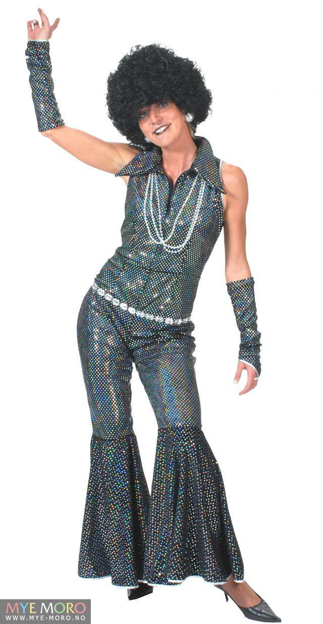 Disco Jumpsuit Svart Fløyel med Glitter