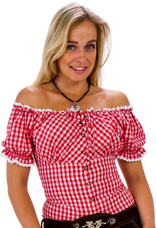 Oktoberfestbluse Carmen Rød/Hvit Rutete