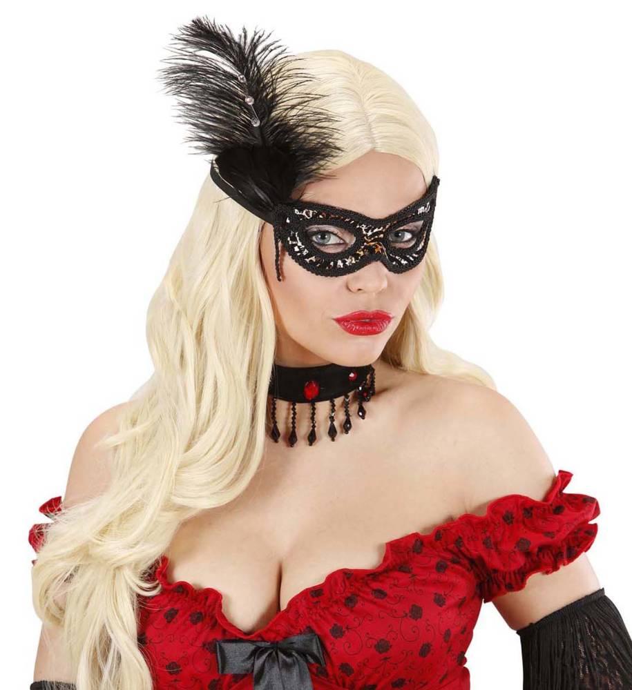 BLACK LEOPARD EYEMASKS WITH STRASS FEATHERS
