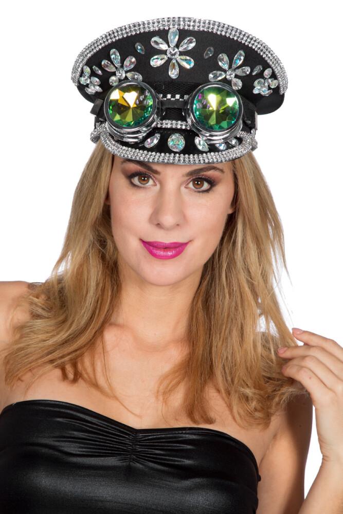 Burning Man Cap Svart med Rhinestones & Briller