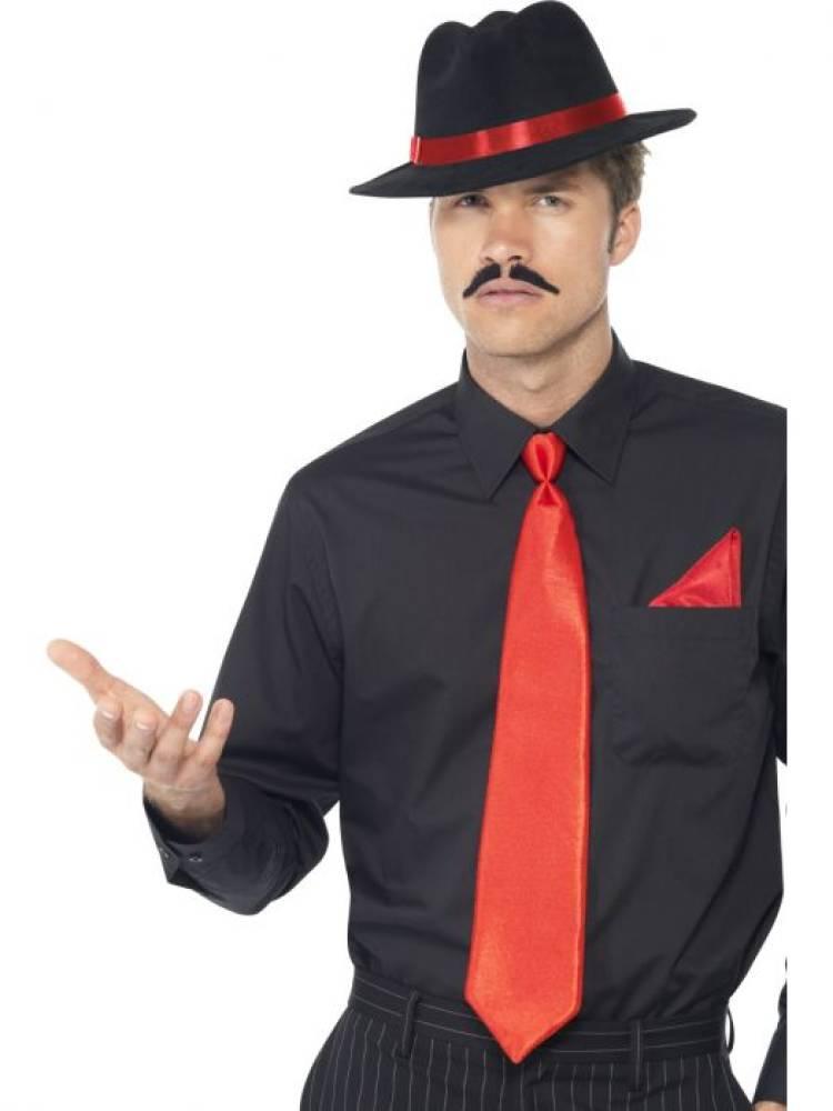 GANGSTER TRILBYHATT, SLIPS OG LOMMETØRKLE RØD